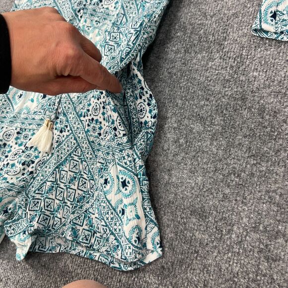 L Space Aubrey Romper Womens XS Extra Small Blue Patchwork Boho Tassel Tie Short - Picture 10 of 12